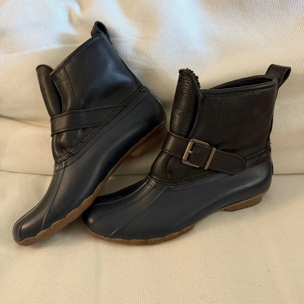Sperry Duck Boots 100% wool waterproof leather black saltwater Chelsea sz 7